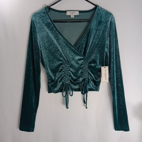 no comment green velvet long sleeve crop top size L - Picture 1 of 7
